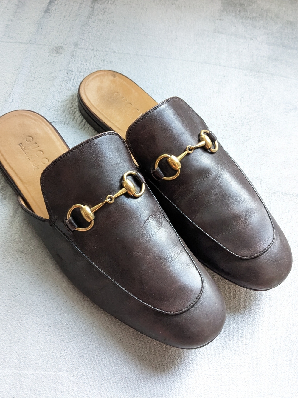 Gucci Men’s Brown Leather Horsebit Loafer Mules US 9.5 Mules Princetown